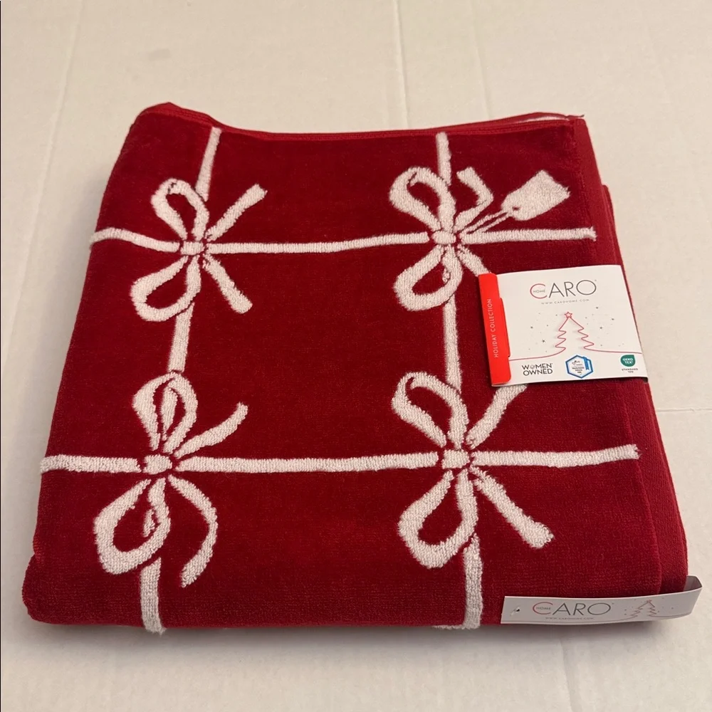 3pc CARO HOME Reversible Christmas Bows Bath Towel Set - 100% Cotton - Red/White